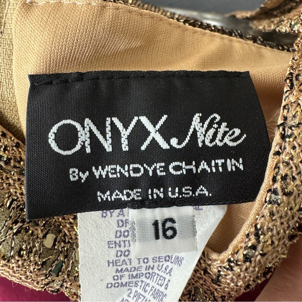 VINTAGE ONYX Nite By WENDYE CHAITIN SZ 16 Gold w Gold Sparkle 2 Pcs Made in USA - Picture 8 of 12